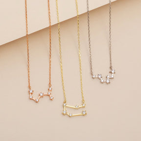 14K Solid Gold Zodiac Necklace, Constellation Necklace