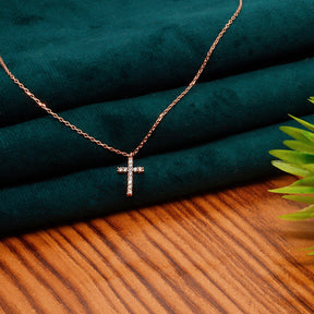 14k Solid Gold Cross Pendant Necklace, Cubic Zirconia