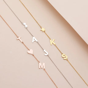 Personalised Solid Gold Sideway Initial Necklace, Birthstone Letter Necklace