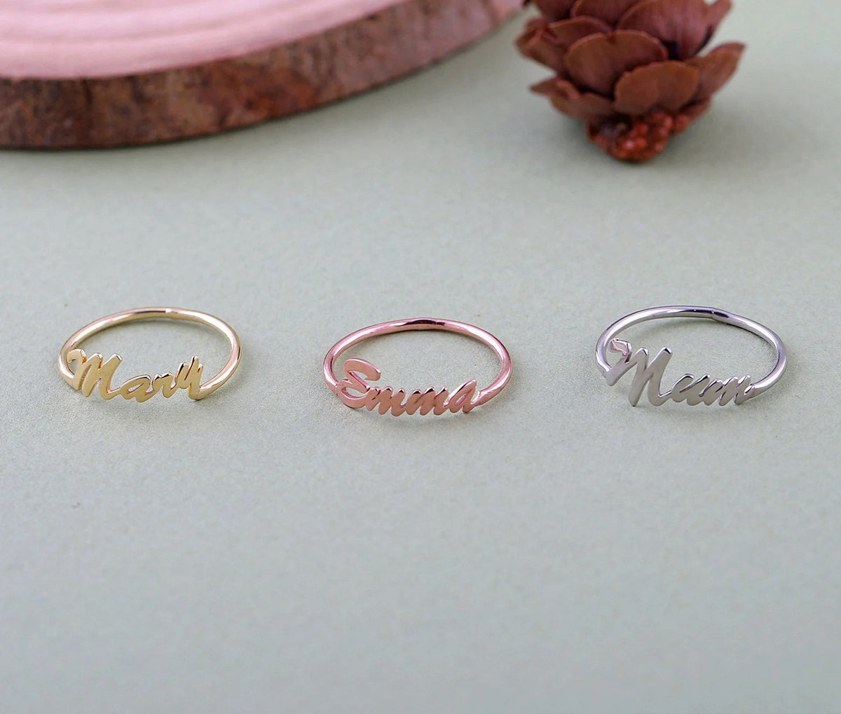 Custom Sterling Silver Name Ring, Personalized 14k Gold Name Ring Gift