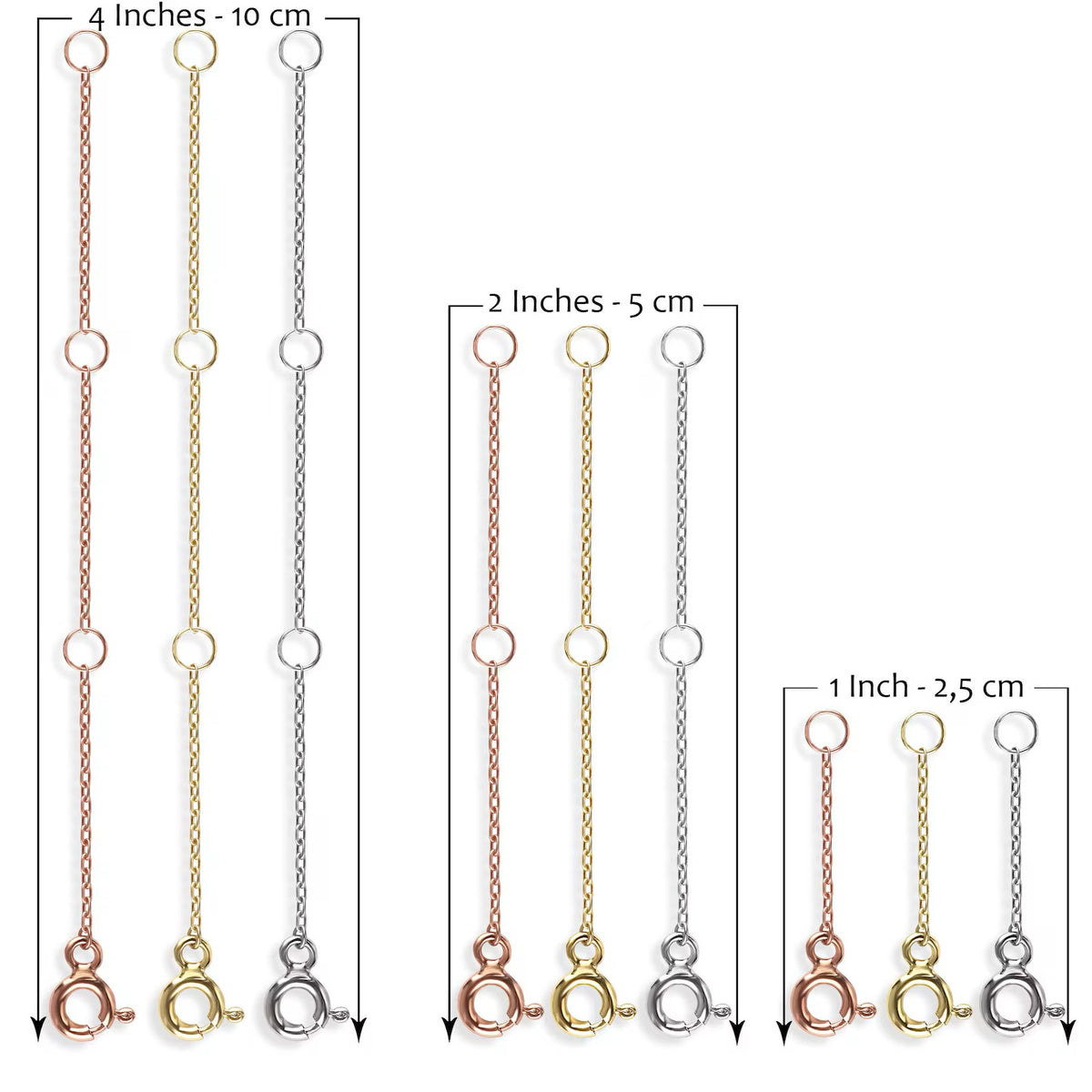 14k Solid Gold Chain Bracelet Extender - 1 Inch, 2 Inches, 4 Inches