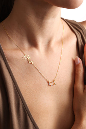 Zodiac necklace with name, Gold constellation name necklace