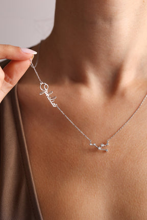 Zodiac necklace with name, Gold constellation name necklace