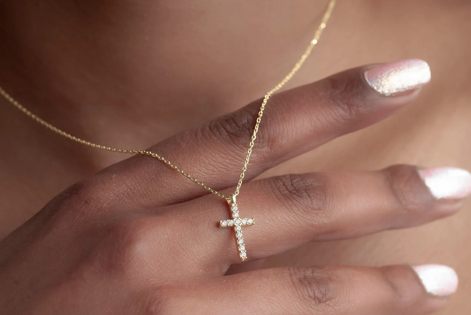 Gold Cross Necklace, Dainty Silver Cross Necklace for Women