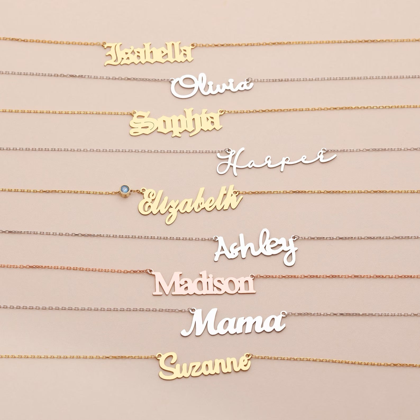 Multiple 925 Silver Name Necklace, Two, Three Name Necklace