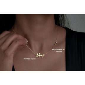 Custom Birthstone Name Necklace for Her, Mother's Name with Her Children's Birthstones