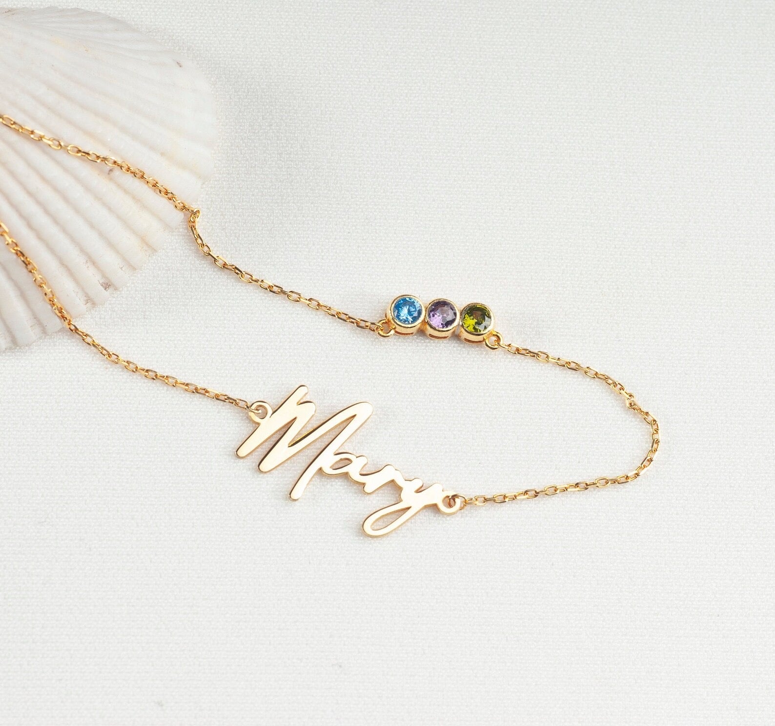 Custom Birthstone Name Necklace for Her, Mother's Name with Her Children's Birthstones