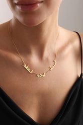 Multible Arabic Name Necklace, Personalised 14k Gold Name Necklace