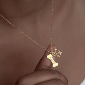 Bone Necklace with Angel Charm, Custom Dog Name Necklace