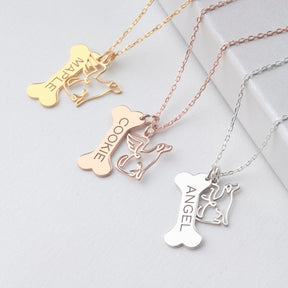 Bone Necklace with Angel Charm, Custom Dog Name Necklace