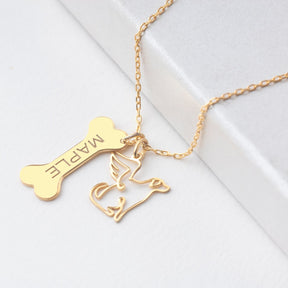 Bone Necklace with Angel Charm, Custom Dog Name Necklace