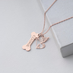 Bone Necklace with Angel Charm, Custom Dog Name Necklace