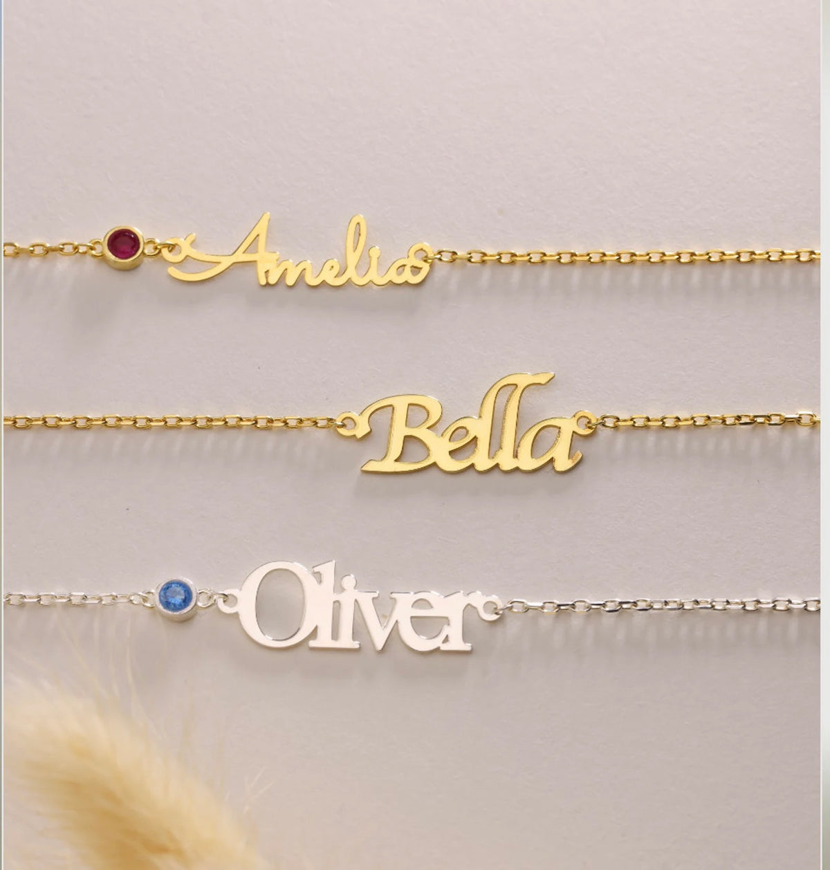 Birthstone with Gold Name Necklace