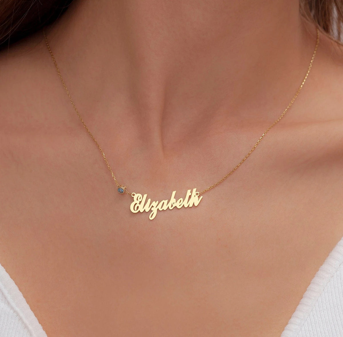 Birthstone with Gold Name Necklace