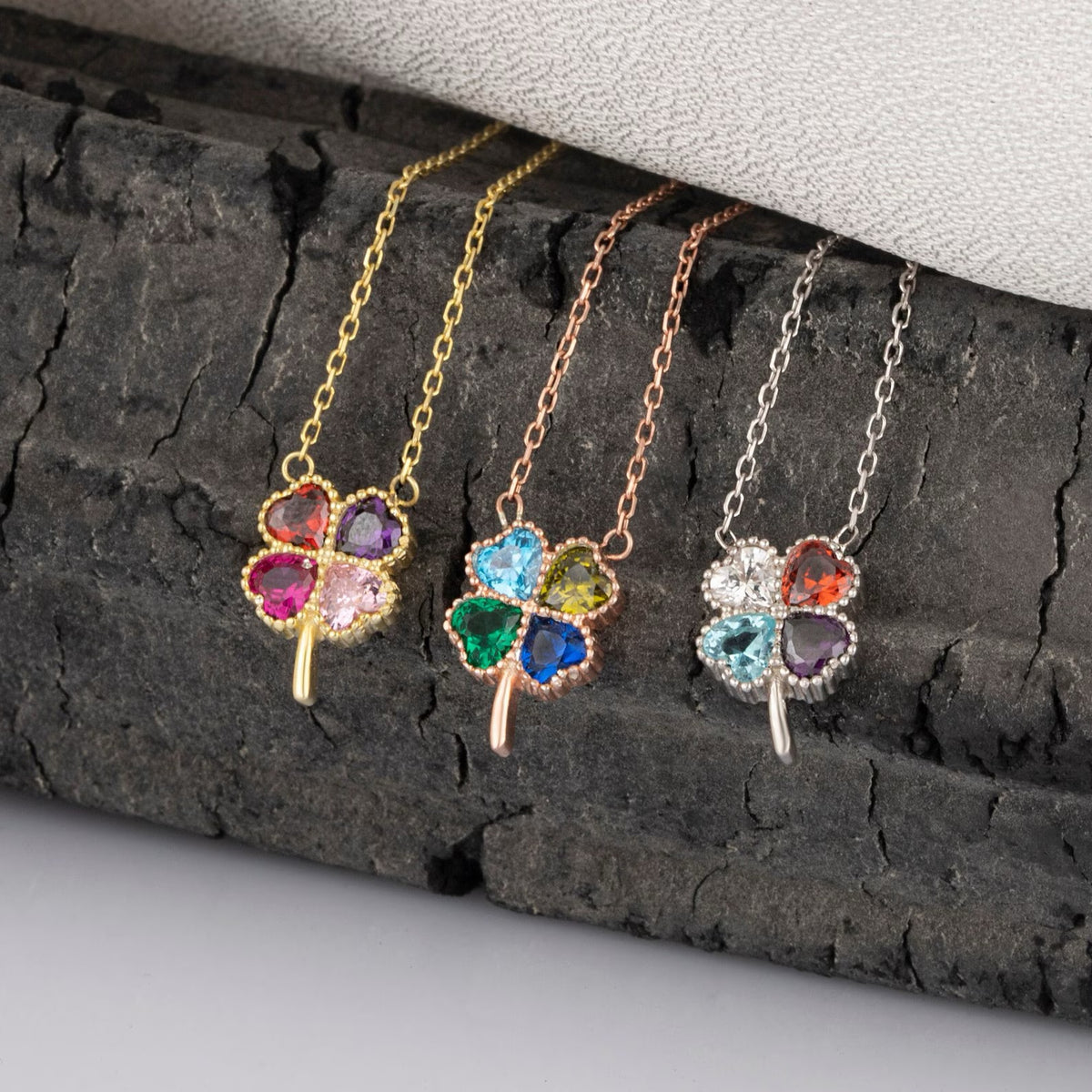 Family Memorial Clover Birthstone Necklace