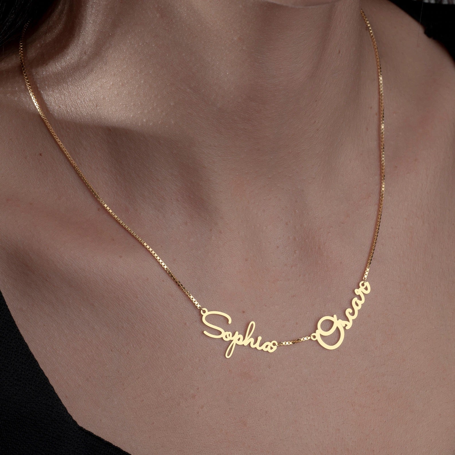 (VARYASYON EKLENECEK)Dainty Custom Gold Name Script Necklace with Box Chain