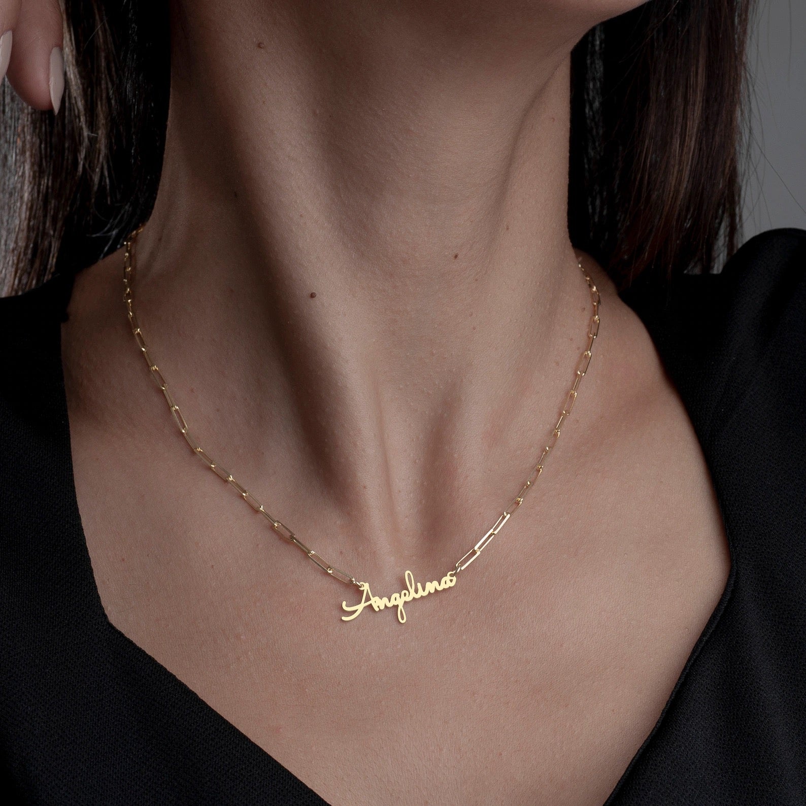 (VARYASYON EKLENECEK)Dainty Custom Gold Name Script Necklace with Box Chain