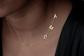 Custom Sideway Gold Initial Necklace - Personalised Sterling Silver Letter Jewelry for Girl