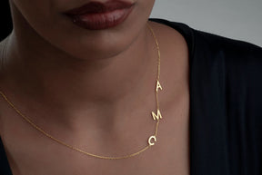 Custom Sideway Gold Initial Necklace - Personalised Sterling Silver Letter Jewelry for Girl