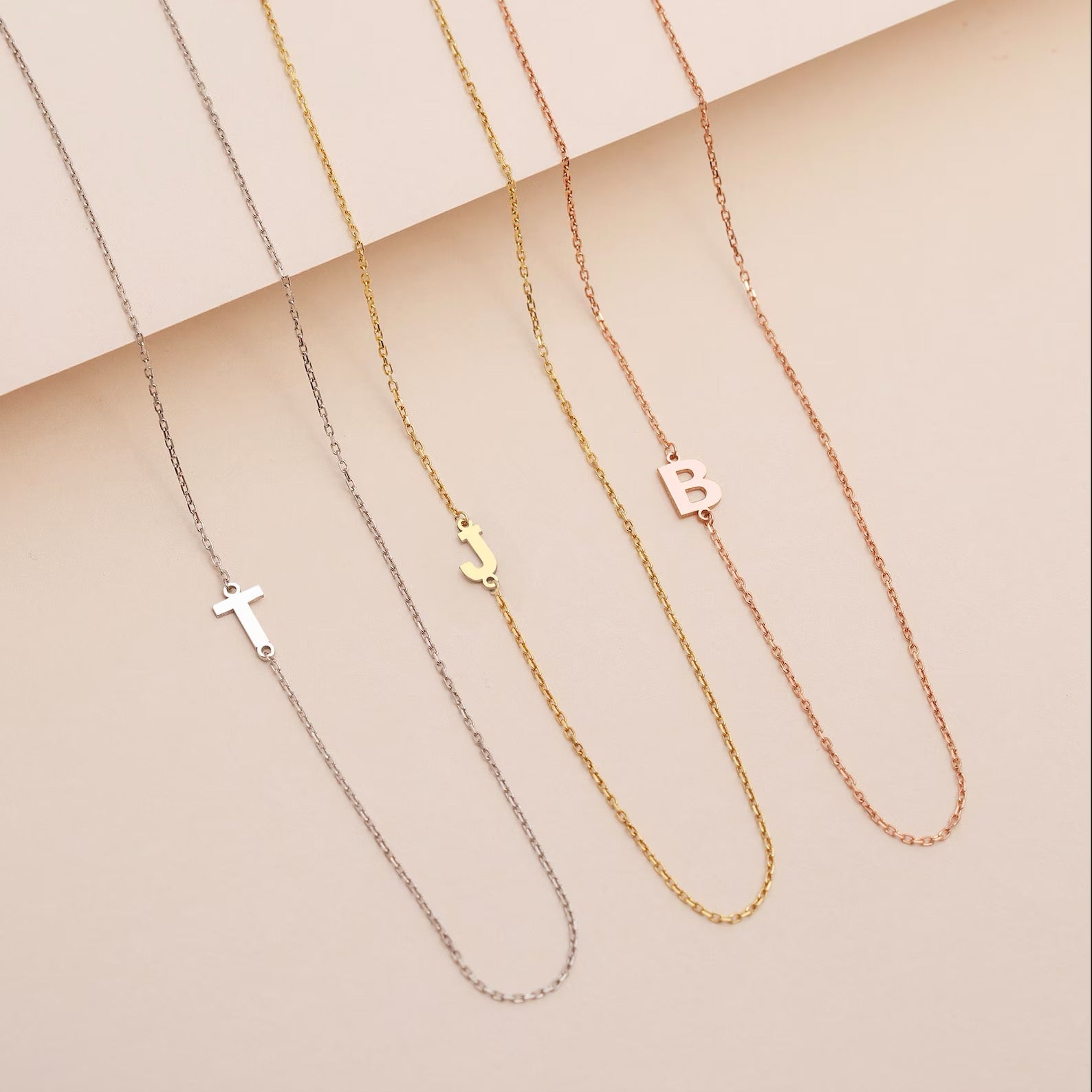 14K Solid Gold Sideways Initial Necklace