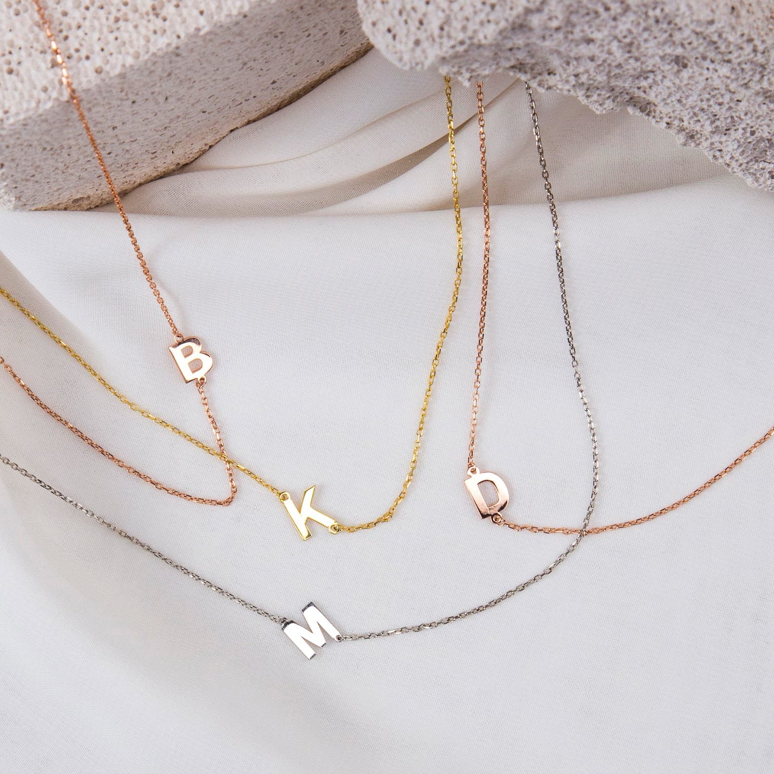 14K Solid Gold Sideways Initial Necklace