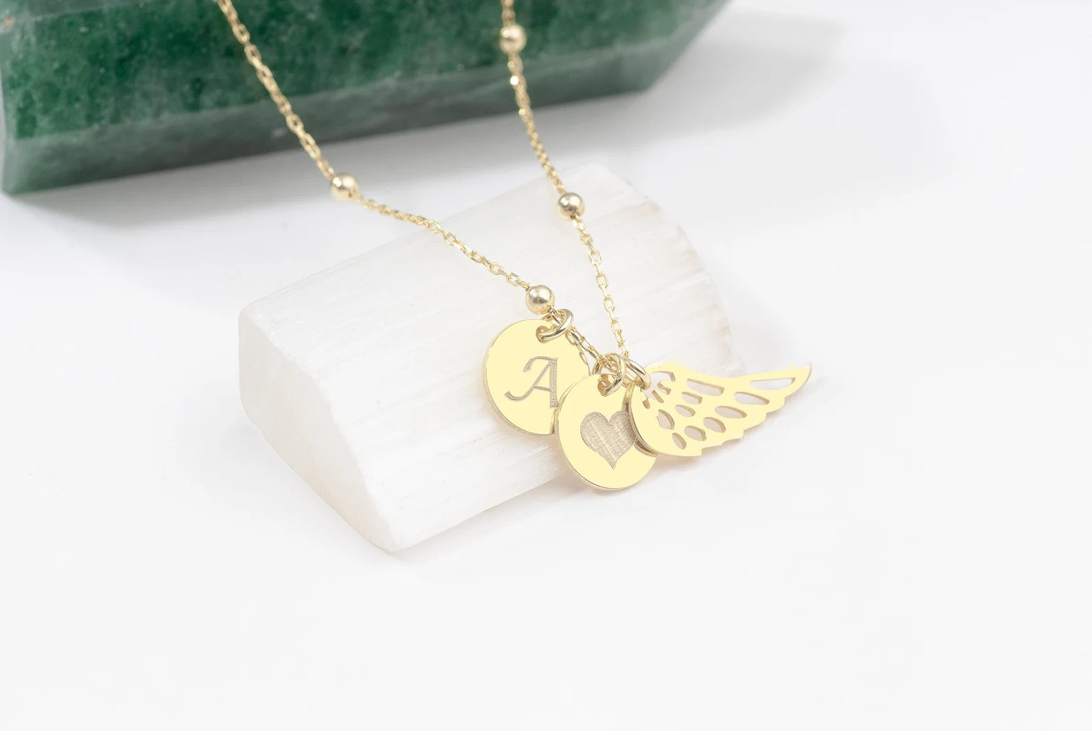 Custom Memorial Gold & Silver Wing Necklace, Satellite chain