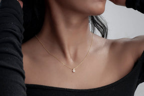 Diamond Cut Gold Necklace, Dainty Single Stone Necklace, Cubic Zirconia Pendant