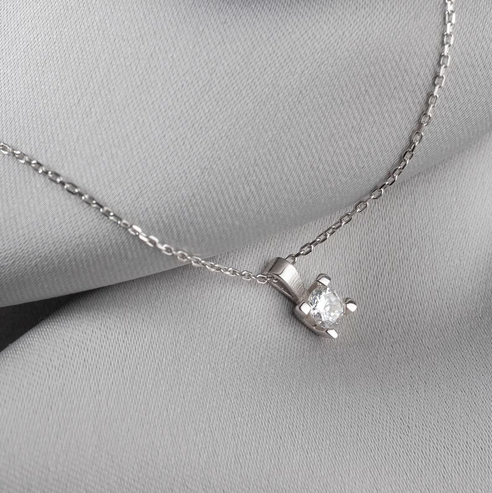 Diamond Cut Gold Necklace, Dainty Single Stone Necklace, Cubic Zirconia Pendant