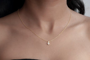 Diamond Cut Gold Necklace, Dainty Single Stone Necklace, Cubic Zirconia Pendant