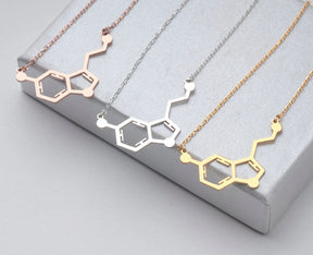 Gold Serotonin Necklace, Sterling Silver Molecule Necklace