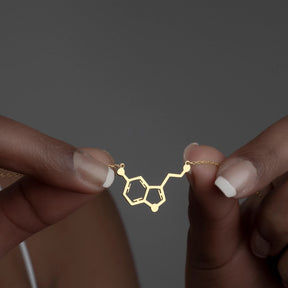 Gold Serotonin Necklace, Sterling Silver Molecule Necklace