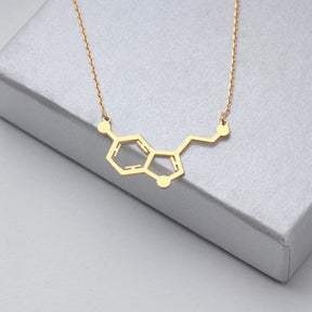 Gold Serotonin Necklace, Sterling Silver Molecule Necklace