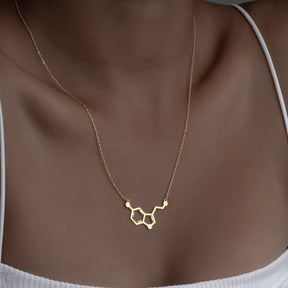 Gold Serotonin Necklace, Sterling Silver Molecule Necklace