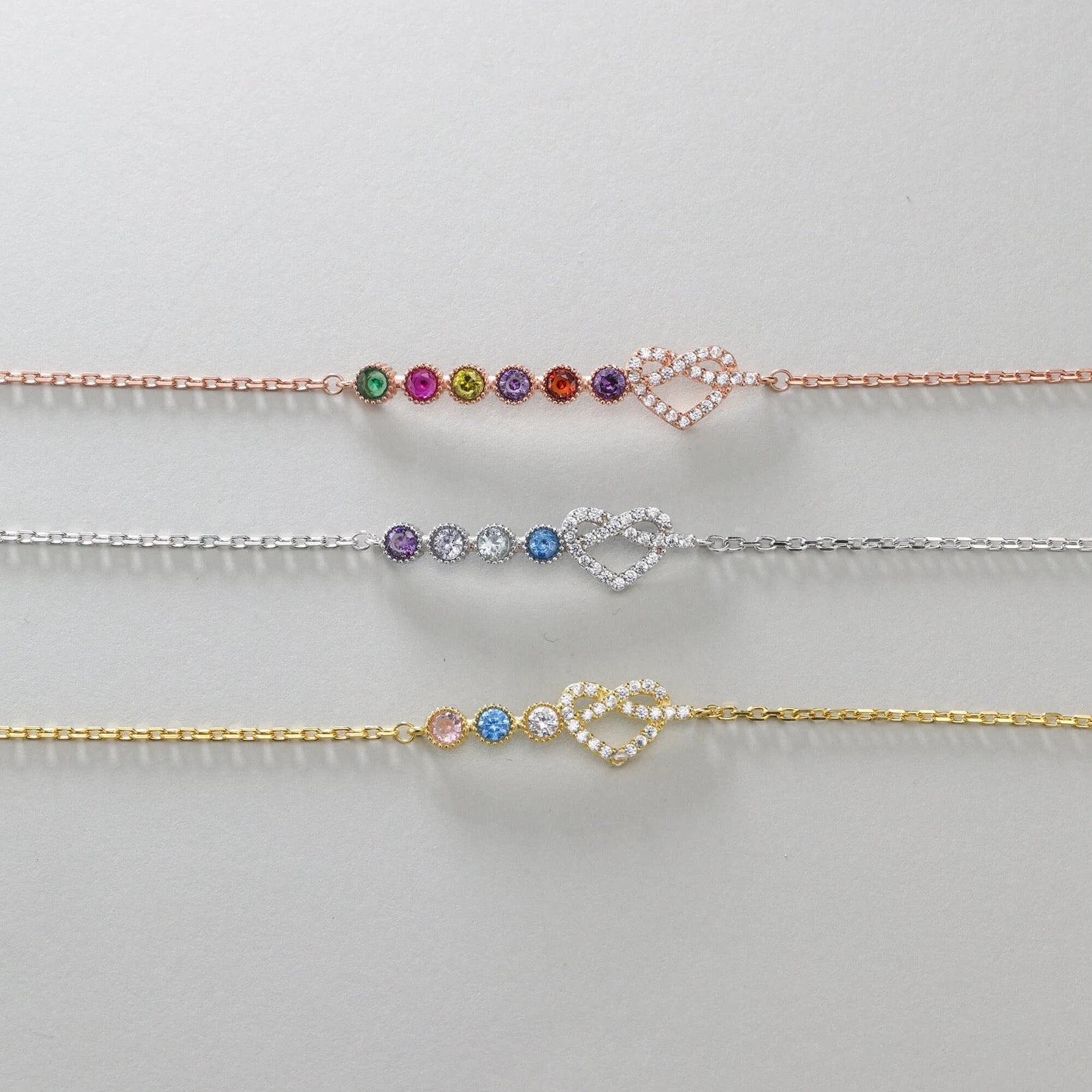 Dainty Family Birthstone Bracelet with Heart & Infinity for Lover