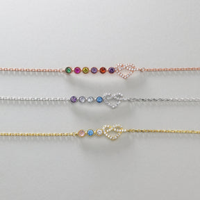 Dainty Family Birthstone Bracelet with Heart & Infinity for Lover