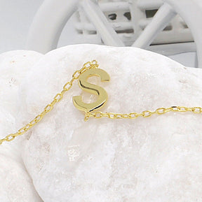 14k Solid Gold Sideways Initial necklace, Personalised Jewellery, White Gold Letter Necklace