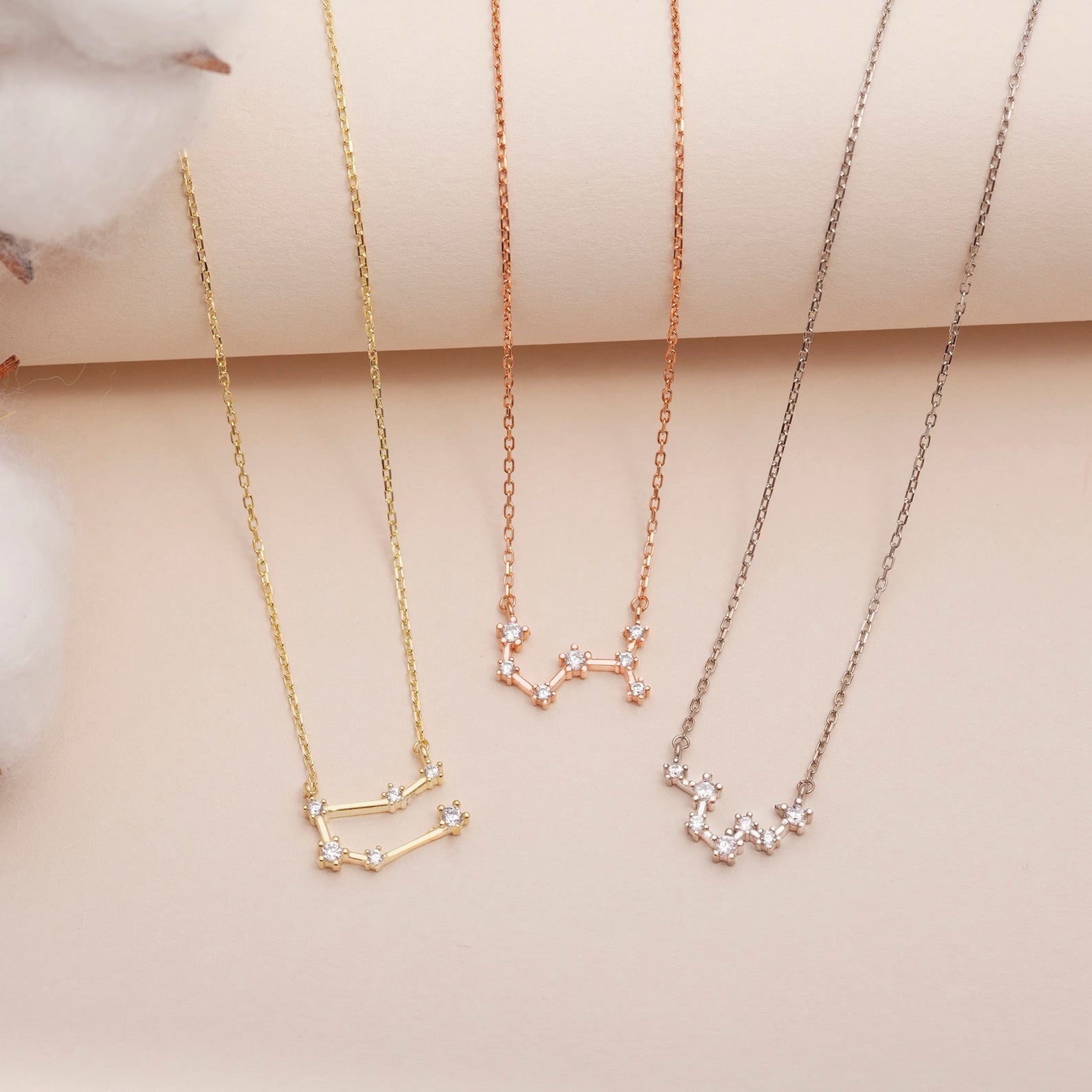 14K Solid Gold Zodiac Necklace, Constellation Necklace